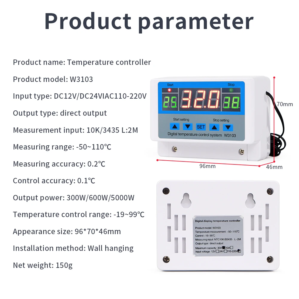 W3103 Digital Temperature Controller AC 110-220V High Power 30A Automatic Thermostat Heat/Cooling/Timing Adjustable Temperature digital temperature controller digital thermostat