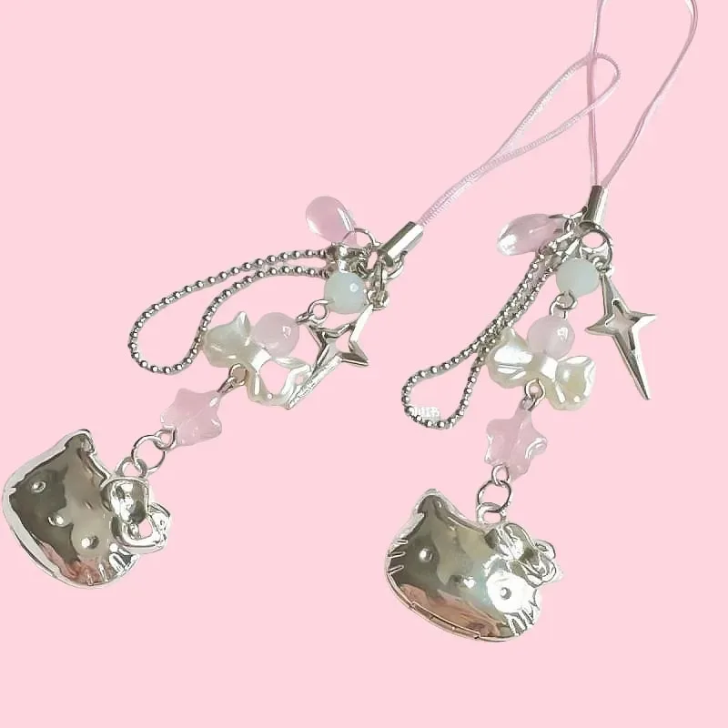 

Sanrio Kawii Hello Kitty Phone Rope Chain Anime Pendant Handmade Beads Strand Choker Bracelets Dangle DIY Jewelry Accessories
