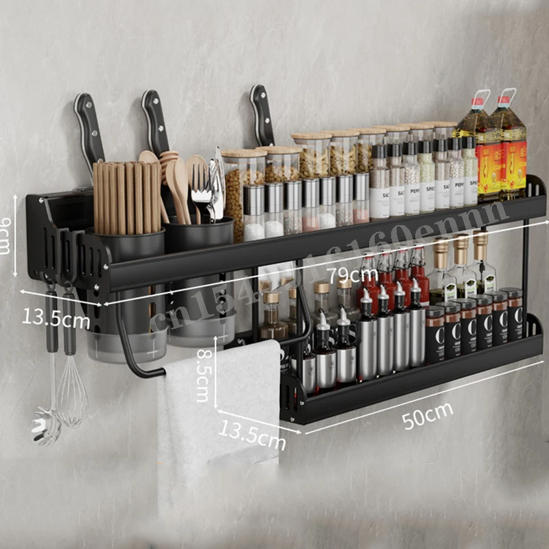 New Kitchen Seasoning Shelf Wall-mounted Free Punching Space Aluminum Knife Holder Chopsticks Storage Condiment Kitchen Shelf 45 4