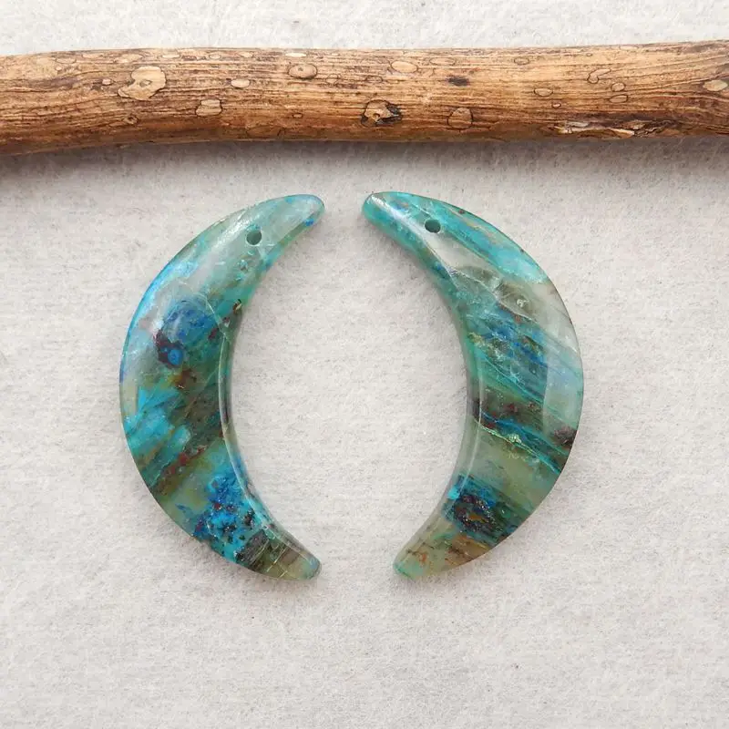 Semiprecious Stone Chrysocolla Moon Shape Earring Beads Fashion Fine Jewelry Accessory 2023 Trending Natural,32x10x5mm 6g