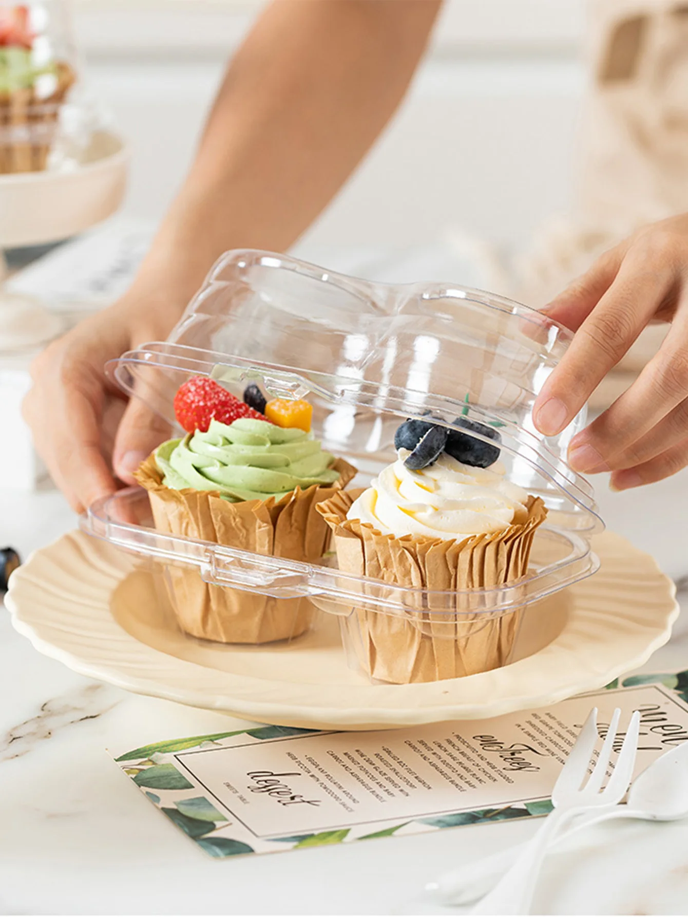 20pcs Transparent Disposable Packaging Box For Cupcake With Transparent Cover Clear Plastic Cupcake Packaging Box Cake Cup Boxes
