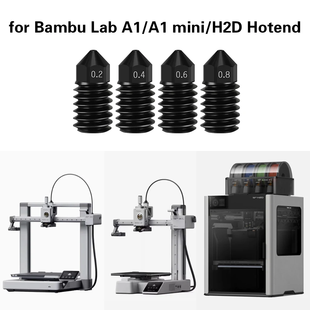 For Bambu Lab A1/H2D/A1 min Nozzle Hardened Steel 0.2 0.4 0.6 0.8
