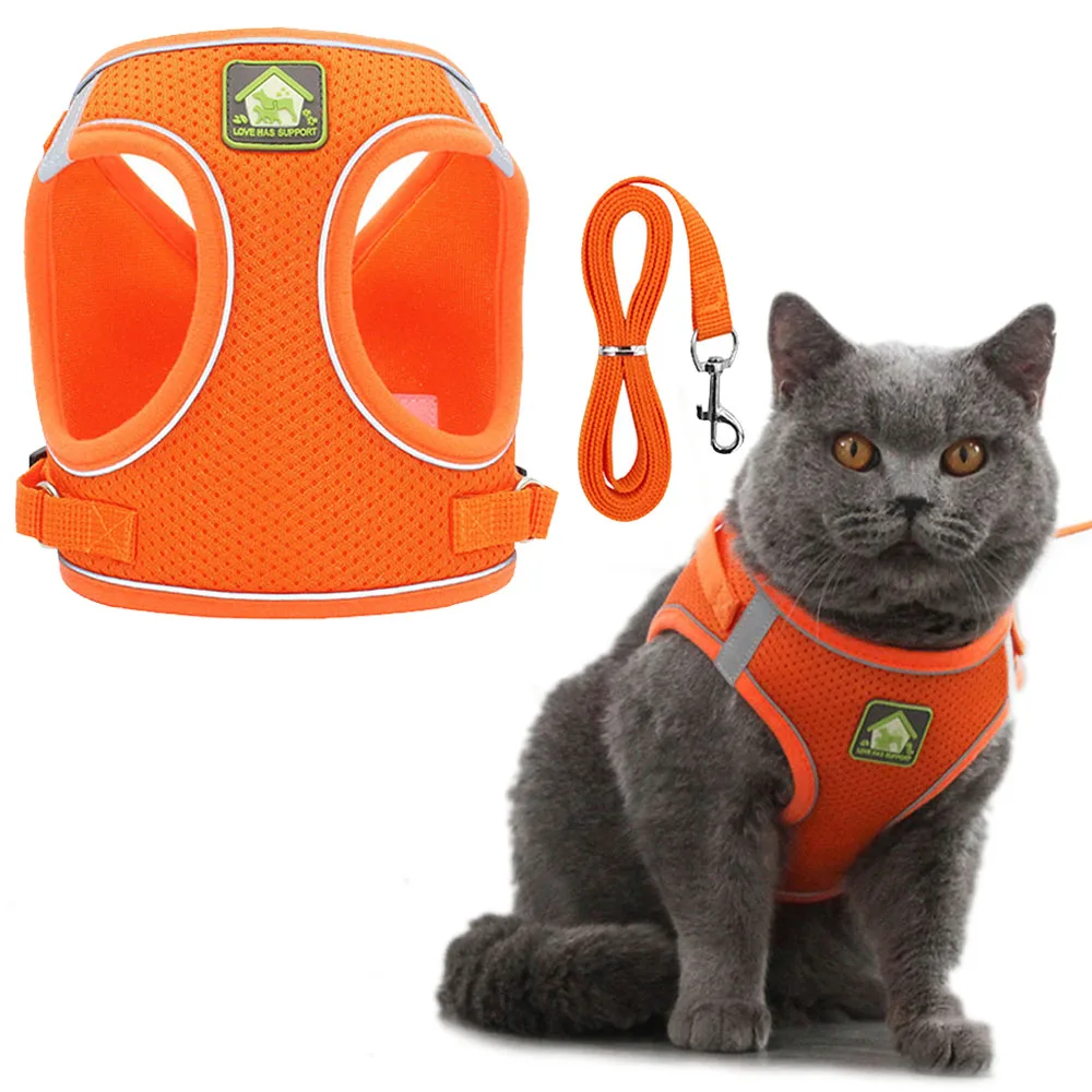 Arnés transpirable con correa para gato, chaleco antiescape, Collar para gatito, accesorios para mascotas, arnés ajustable para cachorros 1