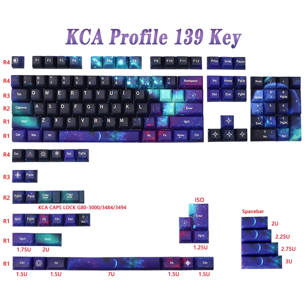 139 teclas céu estrelado keycaps cereja perfil