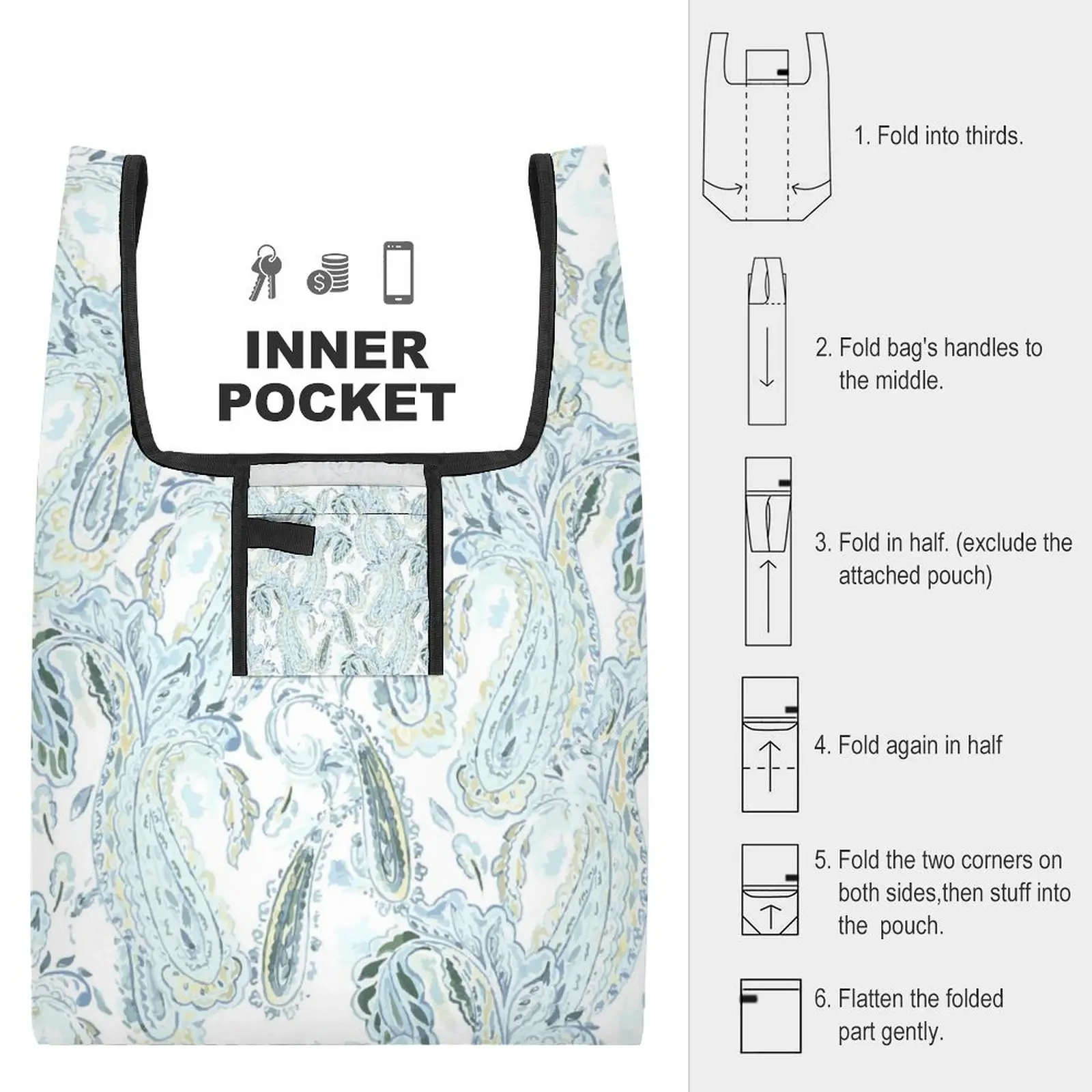 Customized Printed Foldable Shopping Bag Double Strap Handbag Elegant Printing Tote Casual Woman Grocery Bag Custom Pattern