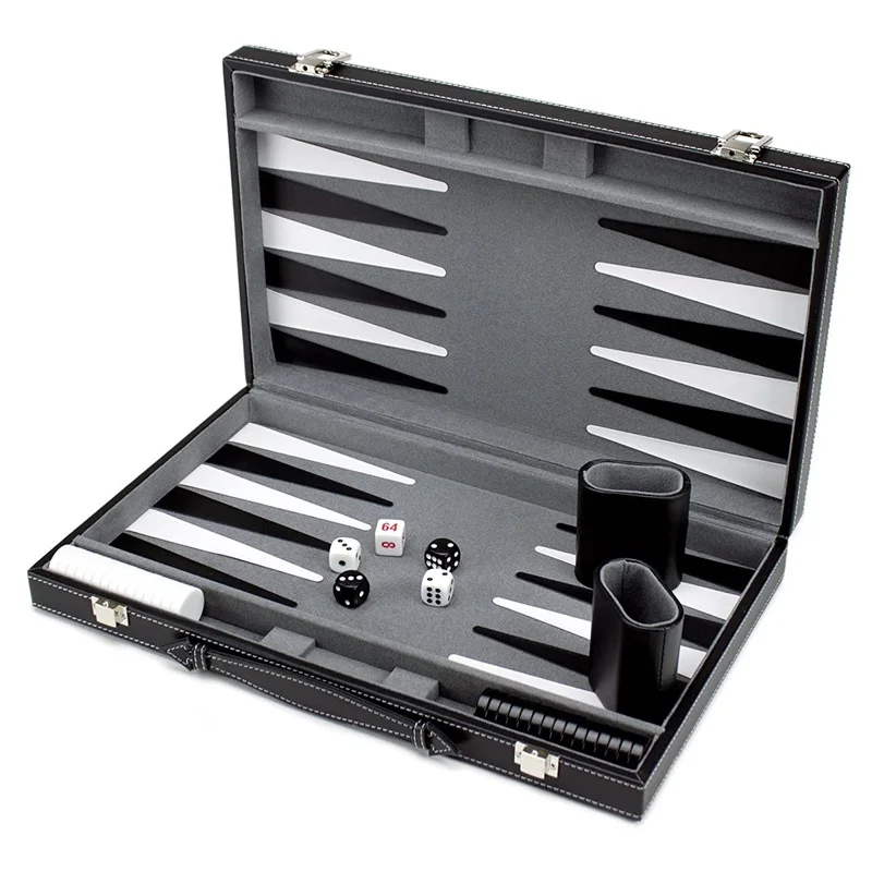 Backgammon Board Game Set Stitched Black Leatherette Case Folding Business Entertainment Family Party Gift