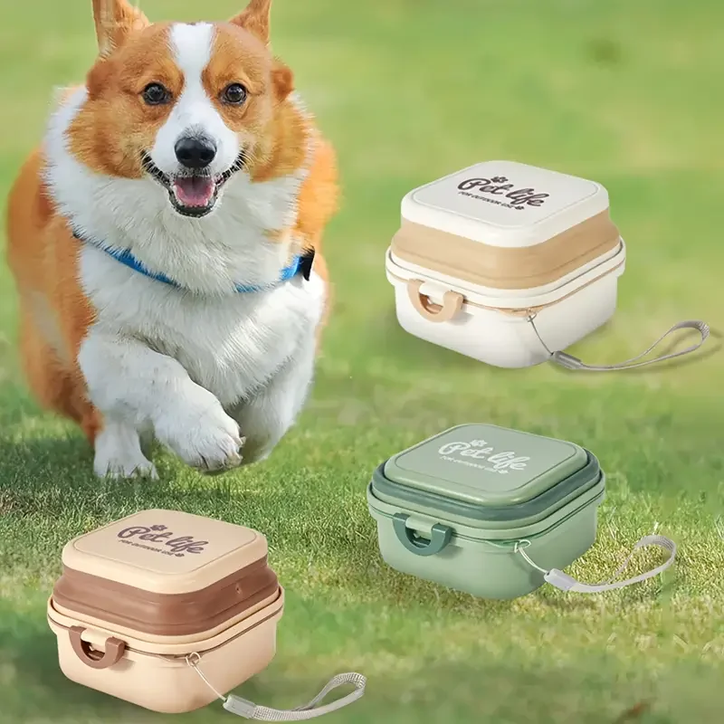 2 in 1 portable dog bowl for travel camping hiking durable pp material leak proof lid ergonomic handles white beige design food water feeder for dogs hiking essentials ergonomic pet bowl leakproof container hiking accessories details 6