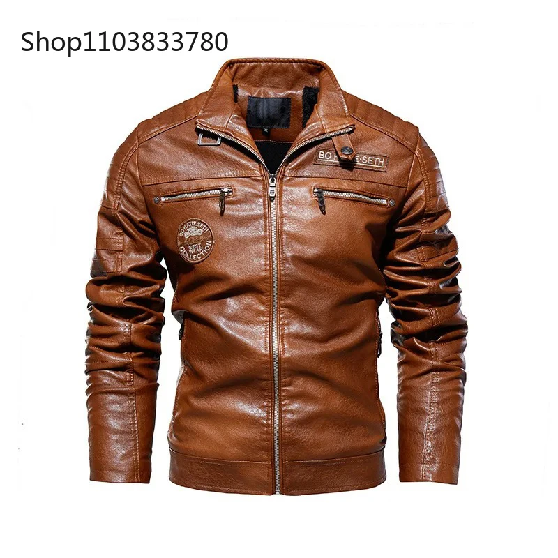 남성용 PU 재킷, 단색 라펠 플러시 및 두꺼운 남성 스포츠 재킷, 플러스 사이즈 7XL 오토바이 가죽 재킷, 남성 의류, 겨울