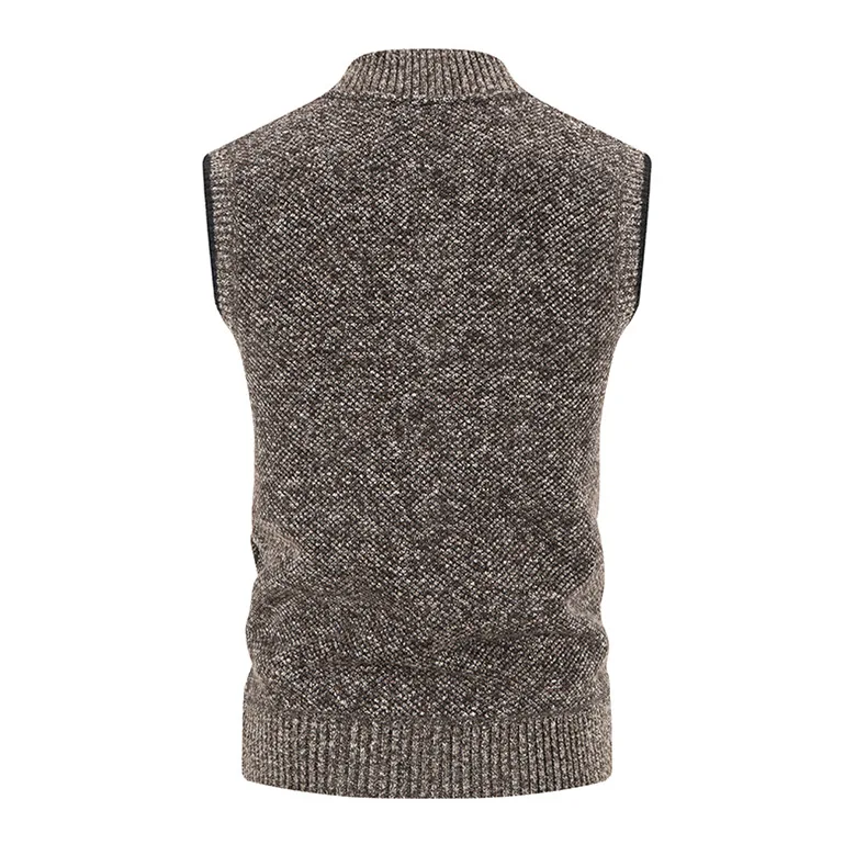 Men's winter warm vest with plush and thick waistcoat, standing collar, sleeveless sweater, knitted cardigan, shoulder vest