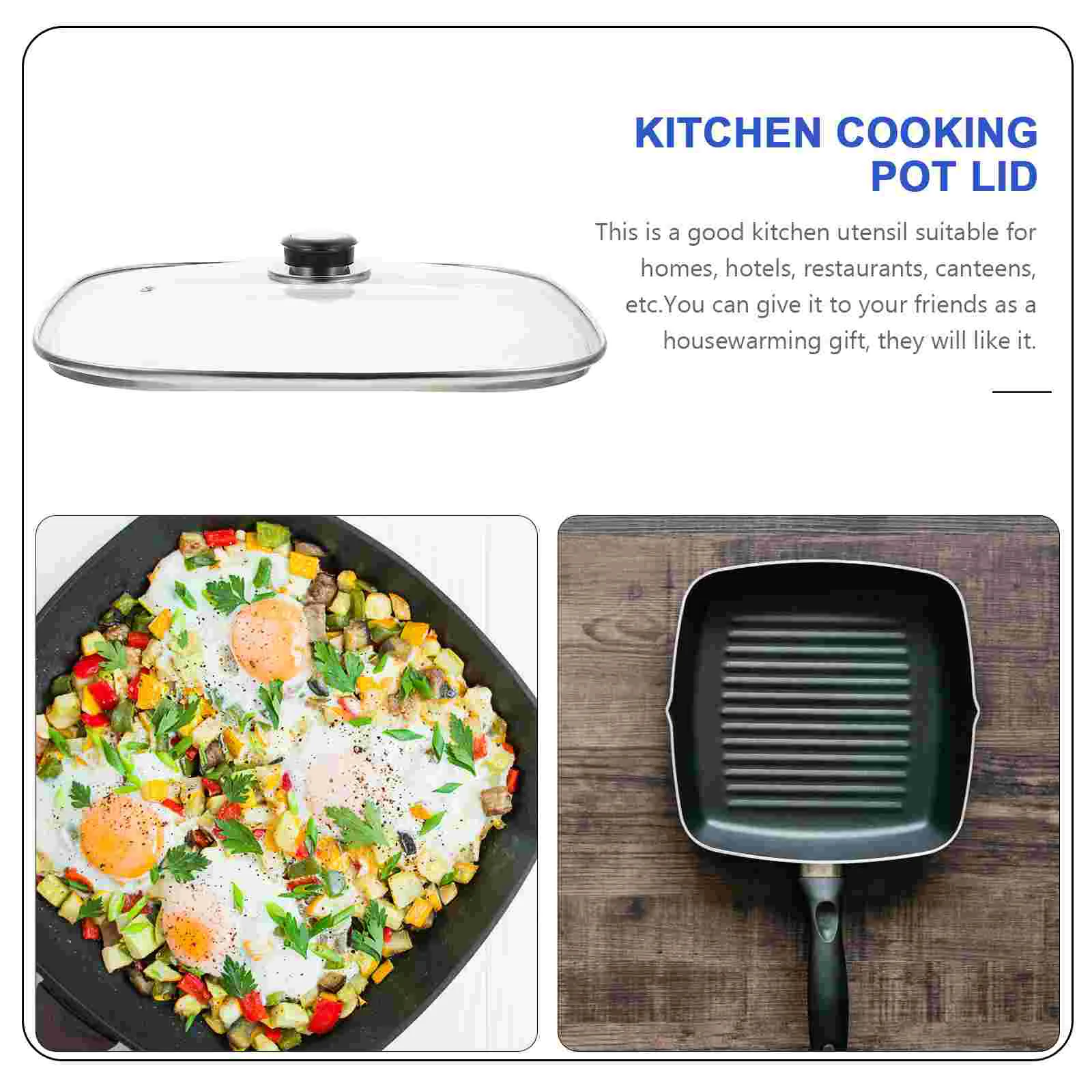 Square Electric Hot Pot Glass Lid With Vent Hole Cookware Replacement Lid Kitchen Utensil Parts Pan Cover Handle Design Safe