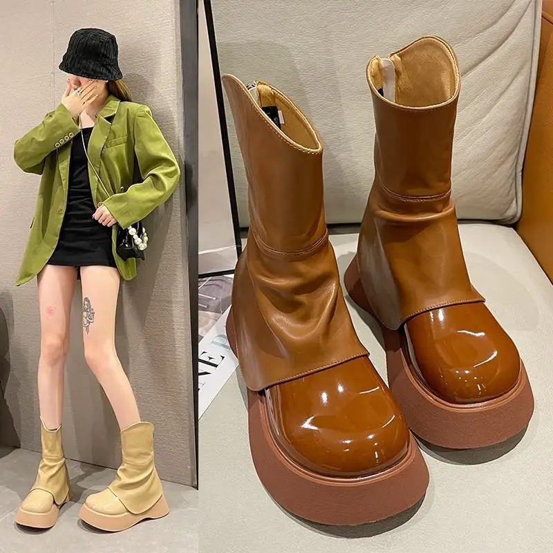 

Short boots Fall 2022 Women's new muffin thick soles solid color doll head trouser leg boots fashion all paired with chic boots
