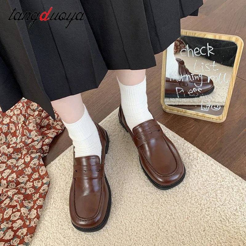 Women jk Uniform Shoes Uwabaki Japanese JK Round Toe Girls School Students mary janes Lolita Brown Cosplay Shoes women shoes
