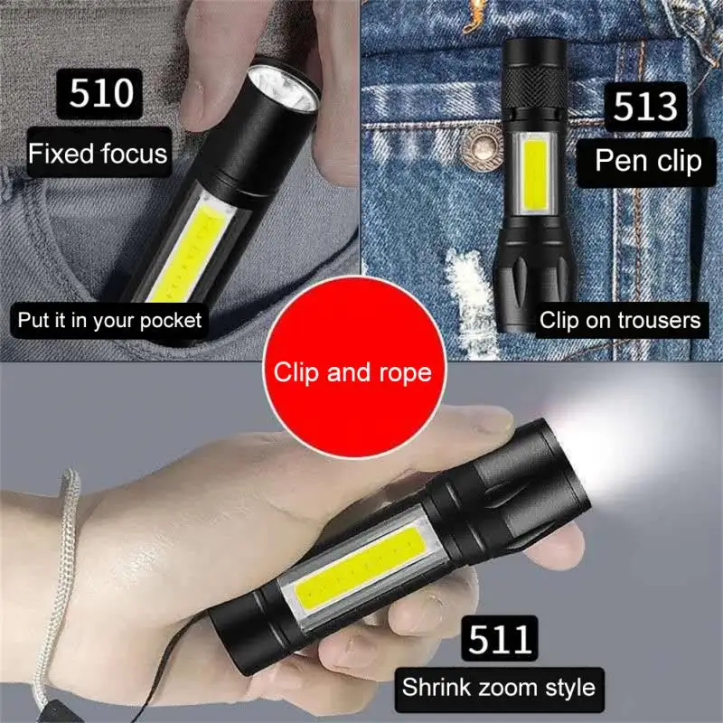 

Zoom Mini Led Flashlight XP-G Q5 Flash Light Lantern Portable rechargeable Glare COB Flashlight Outdoor Camping Light