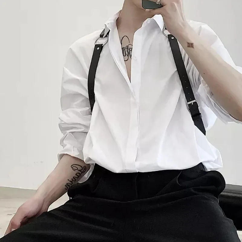 Vintage Men\'s Suspenders Body Chest Harness PU Leather Adjustabler Shoulder Harness Belt Braces Harness Men Sexy Games