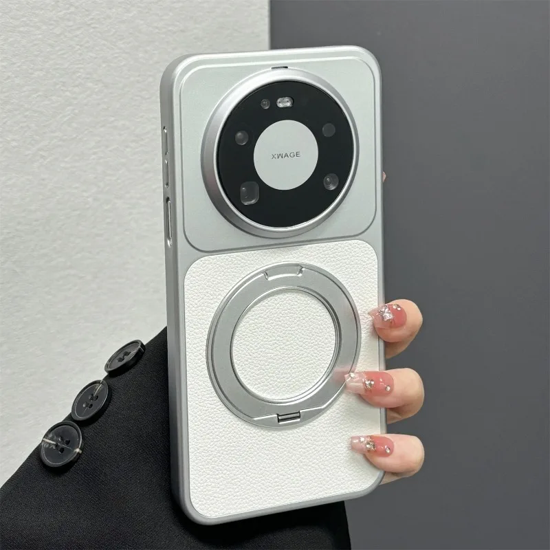 Magnetic 360° Ring Vegan Leather Electroplating Lightweight Dustproof Case