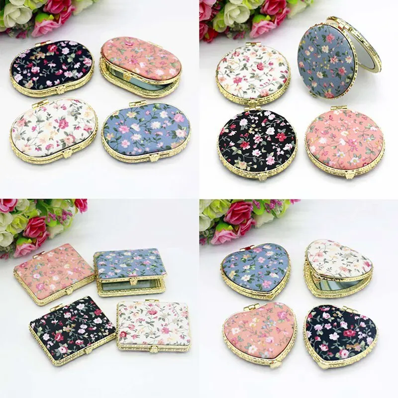 Makeup Mirror 1pc Mini Makeup Compact Pocket Floral Mirror Portable Two-side Folding Make Up Mirror Women Vintage Cosmetic Mirrors For Gift