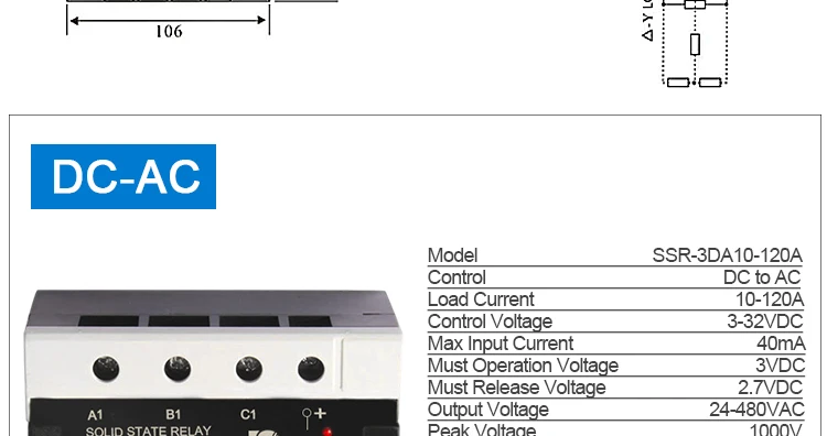 Description Picture 5 of item60A 80A 100A 3-32VDC Control Three Phase Solid state Relay With Radiator Integrated for Swithc On-Off