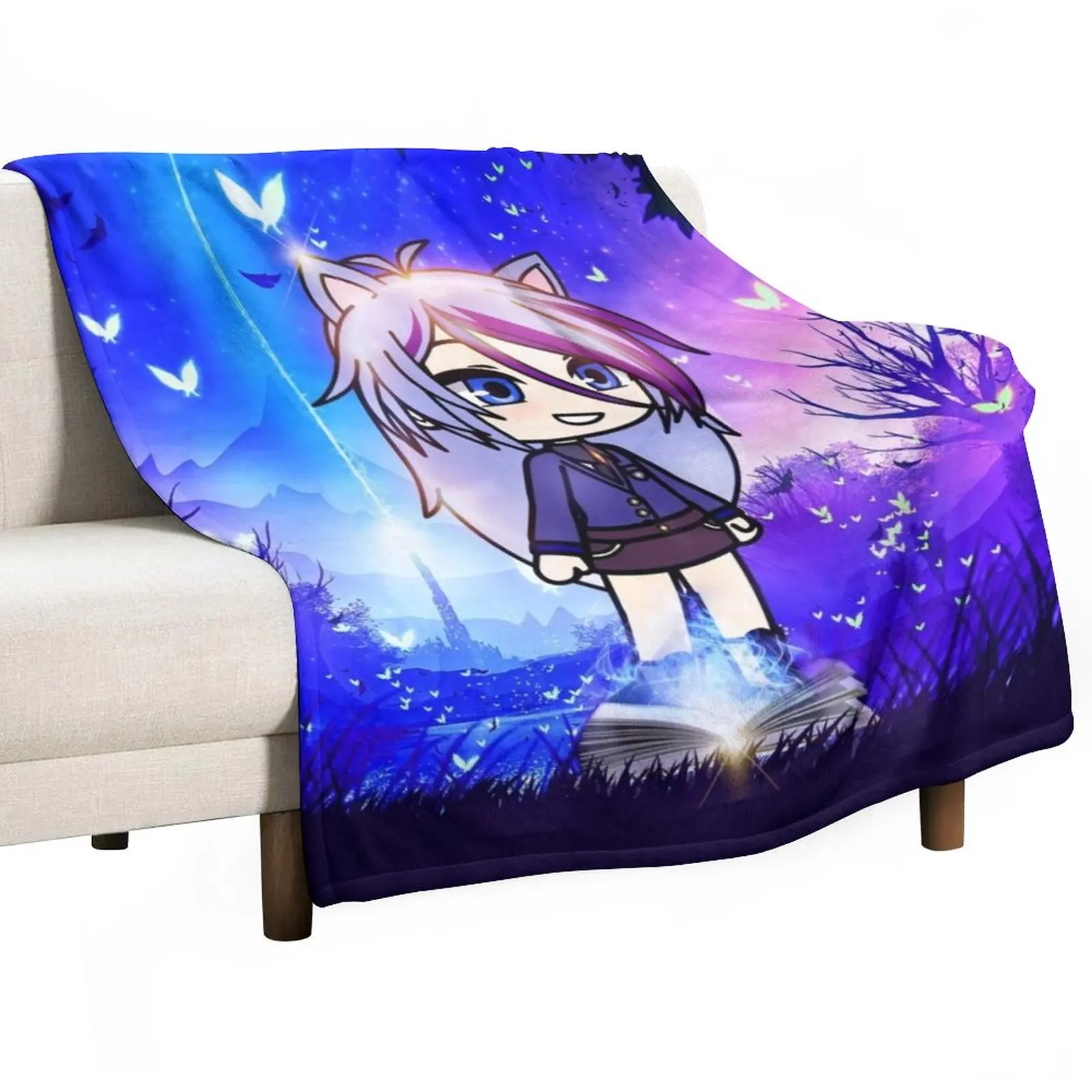 

Gacha life in the magic forest Throw Blanket Vintage Blanket Plaid on the sofa