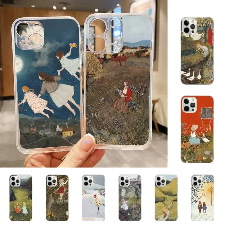 Ycartoon Scenery Girl Phone Case Per Iphone 7 8 Plus X Xr Xs 11 12 13 15 Mini Mobile Iphone 14 Pro Max Case
