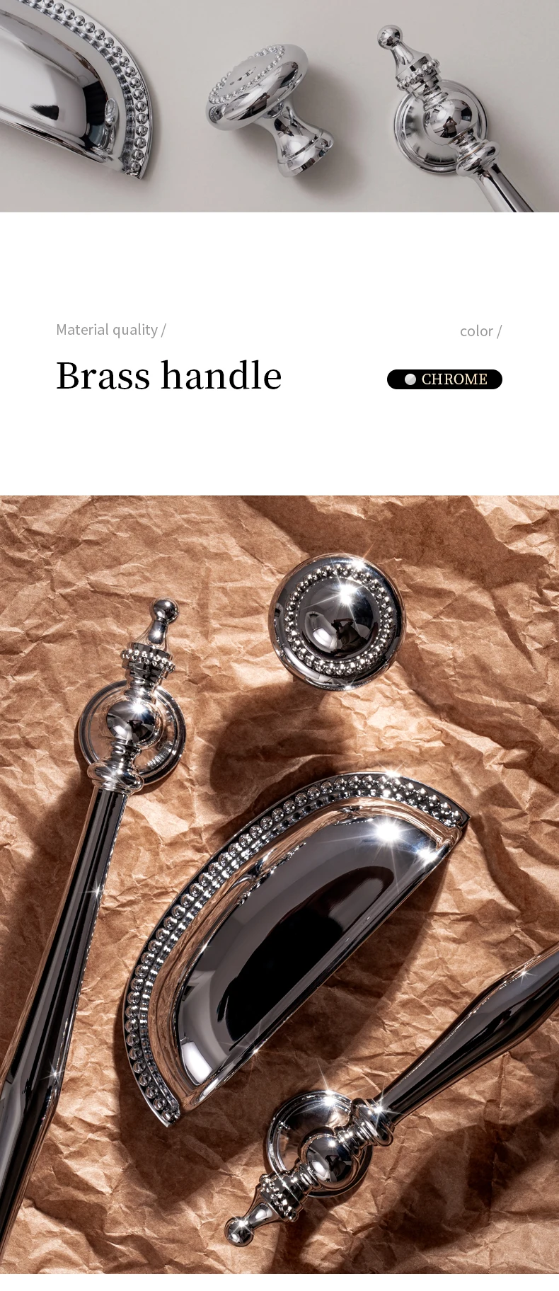 Chrome Furniture Brass Handle Silver Luxury Wardrobe Door Knob T-Bar Kitchen Cabinet Pull Solid Drawer Shell Handles