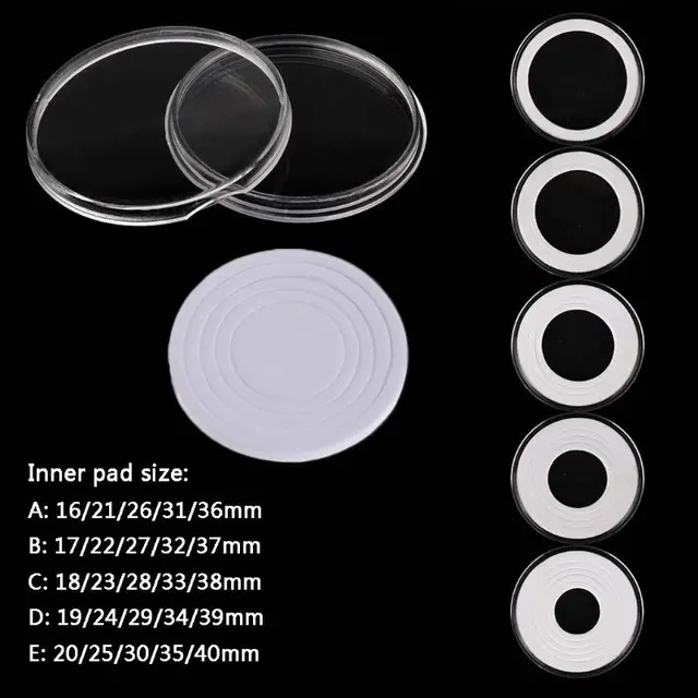20Db Tiszta Kerek 46 Mm-Es Közvetlen Illeszkedés Légmentesen Érmék Kapszulák Tartójának Kijelző Tároló Tok Állítható Eva Tömíthető Pad Gyűrűvel 16-40 Mm
