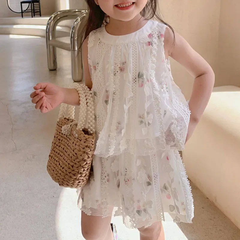 

Summer New Children Girls Clothing Sets Flower Lace Embroidery Top+Shorts Toddler Baby Clothes Suit Girls Fashion Kids Outfit