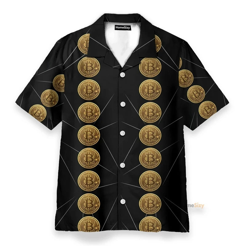 thumbnail image 1 of Camisas de playa con estampado gráfico de Bitcoin para hombre, camisas de verano de manga corta con botones, estilo hawaiano, blusas casuales para hombre, 1 of 5