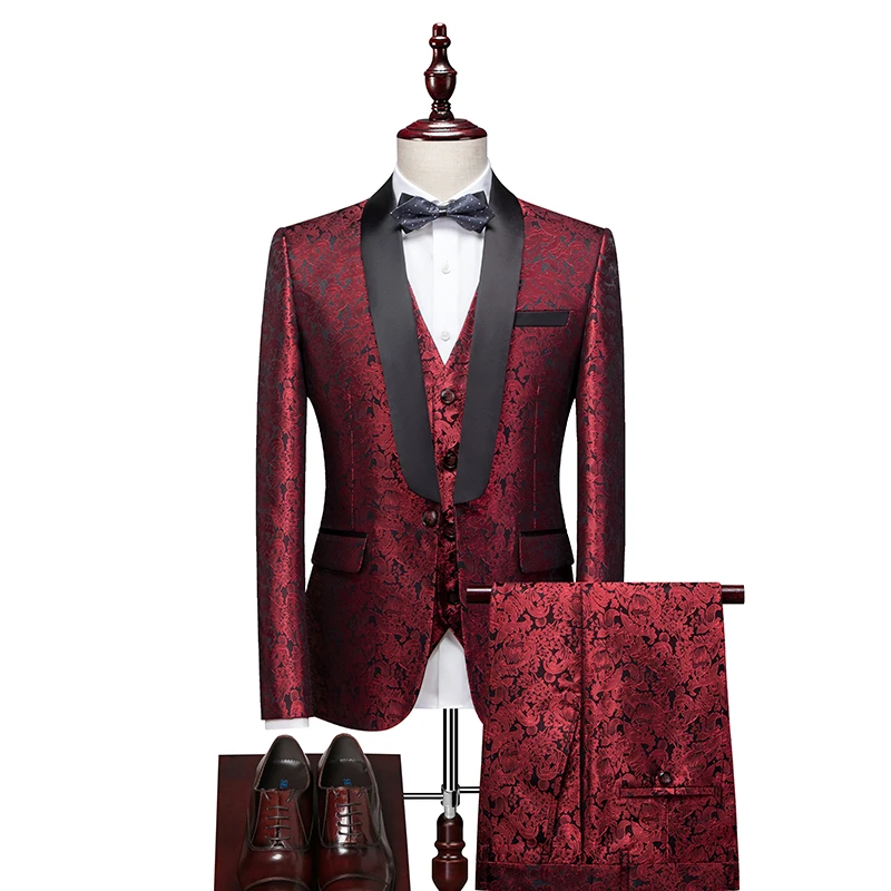 Men's High-Quality Evening Dress Suit Vest Trousers Three-Piece Set Bridegroom Business Casual British Style