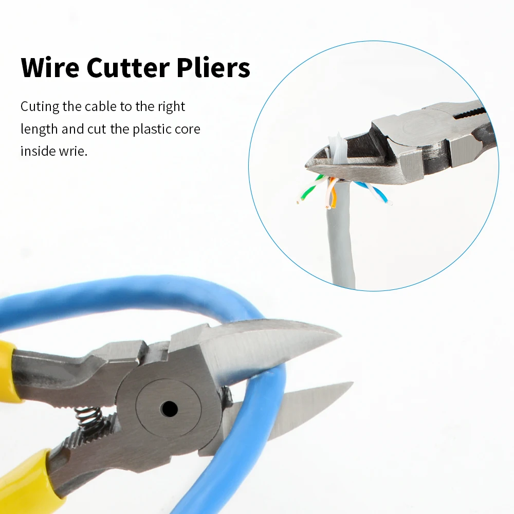 RJ45 크림프 툴 키트, 크림퍼 도구, 케이블 테스터, 와이어 커터, 50개 Cat 6 커넥터 및 스트레인 릴리프 부츠 포함