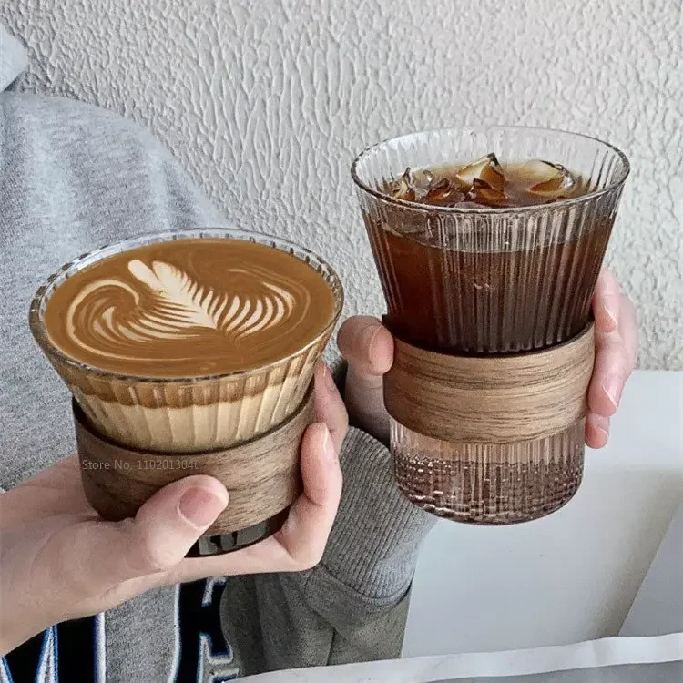 Japanese Hammered Bamboo Wood Glass Coffee Cup High Borosilicate Tea Cups Fair Coffee Cup Simple Household Master