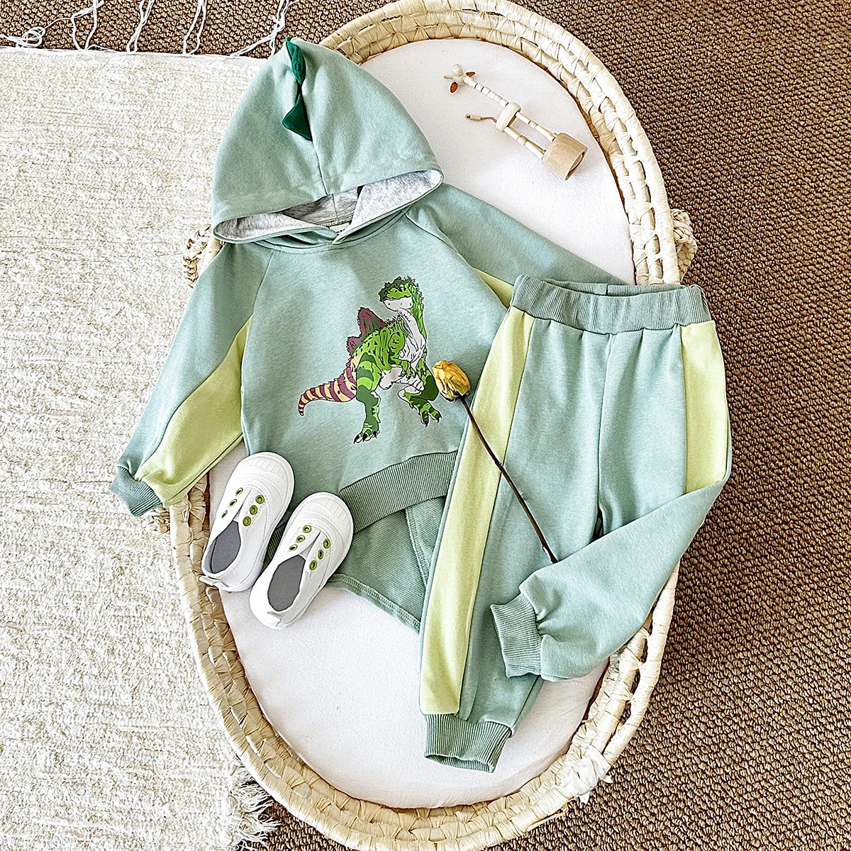 Description Picture 3 of item2025 Newborn Baby Boy Clothes Dinosaur Kids Clothing Sets Long Sleeve Cartoon Dinosaur Hooded Top+Pants Infant Toddler 0-3 Years