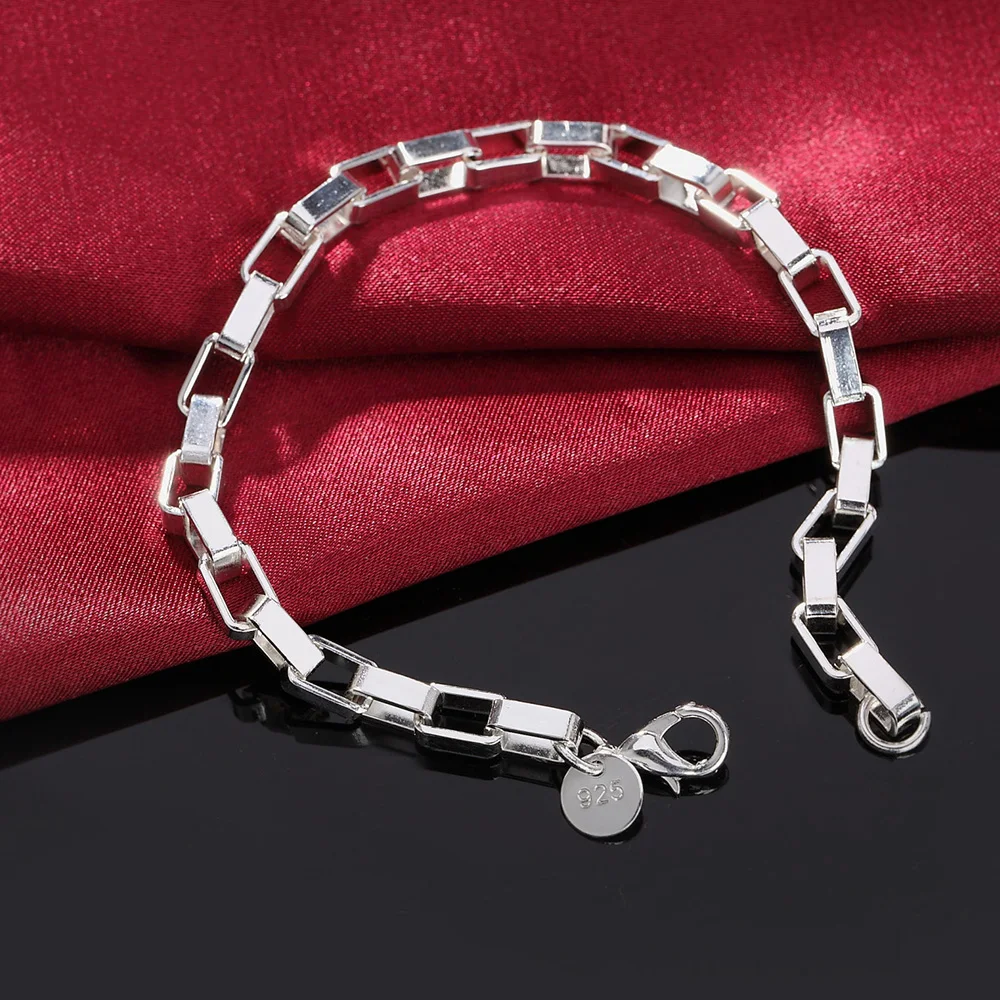 

Classic 5MM box geometry chain 925 Sterling silver Bracelet for man woman Fashion charm Luxury jewelry Wedding party gifts