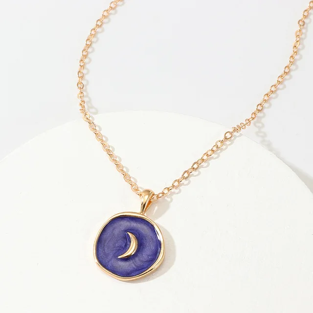 Simple Stars Moon Heart Necklaces Fashion Women Alloy Oril Drip Long Chains Round Love Pendant Necklaces Jewelry For Girls Lover Purple Necklace