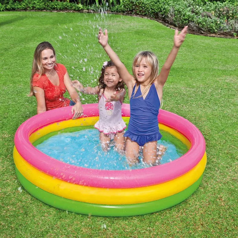 

58" x 13" Large 3 Rings Round Sunset Glow Inflatable Swim Pool for Kids Child Ball Paddling Pool Outside Easy Set With Gift Box