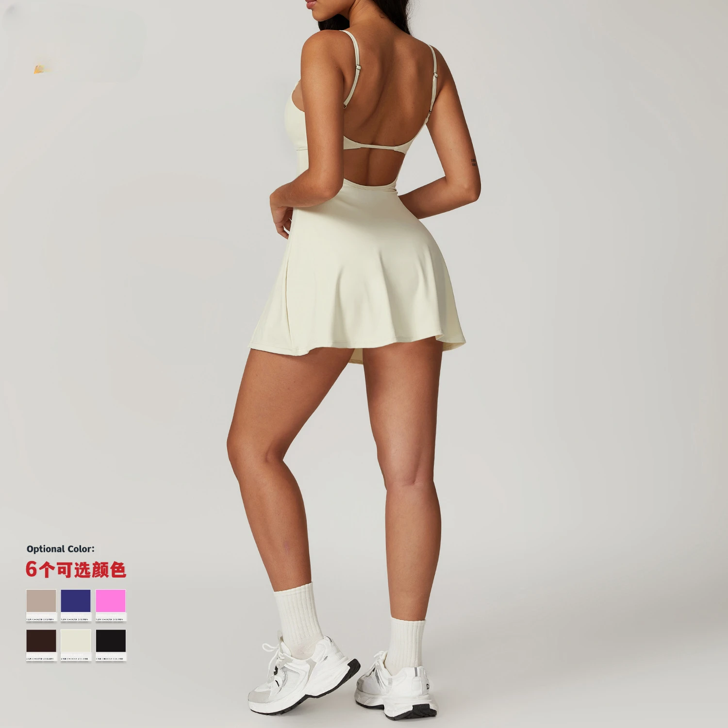 Tennis Skirt with Shorts Fitness Gym Yoga Skirt Women One-Pieces Soft Sports Jumpsuits Golf Badminton Tennis Dress Skorts
