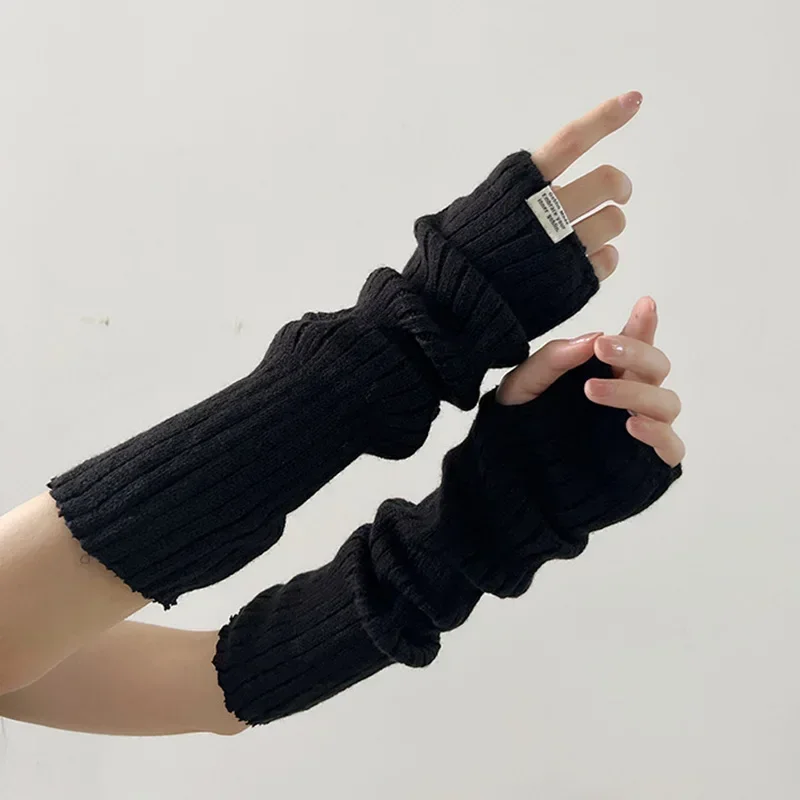 Fingerless Gloves Spring Knitted Arm Warmers Long Sleeve Fingerless Gloves Harajuku Girls Punk Gothic Accessories Mittens Wrist Warmers
