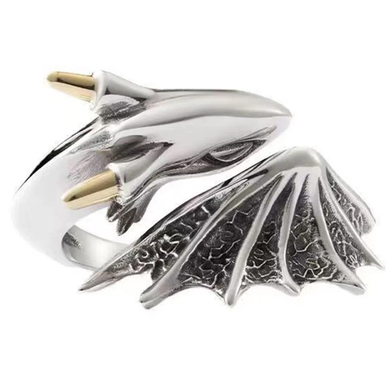 Drachenring Verstellbar Im Retro Design Aus Dunklem Metall_voghion.com