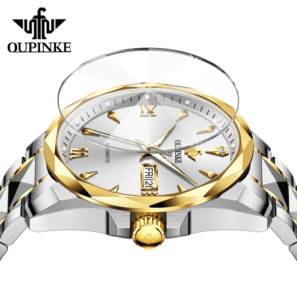 OUPINKE 3315 Automatic Watch Man Rhombus Mirror Fashion Mechanical Watch For Men Deep Waterproof Dual Calendar Dress Wristwatch
