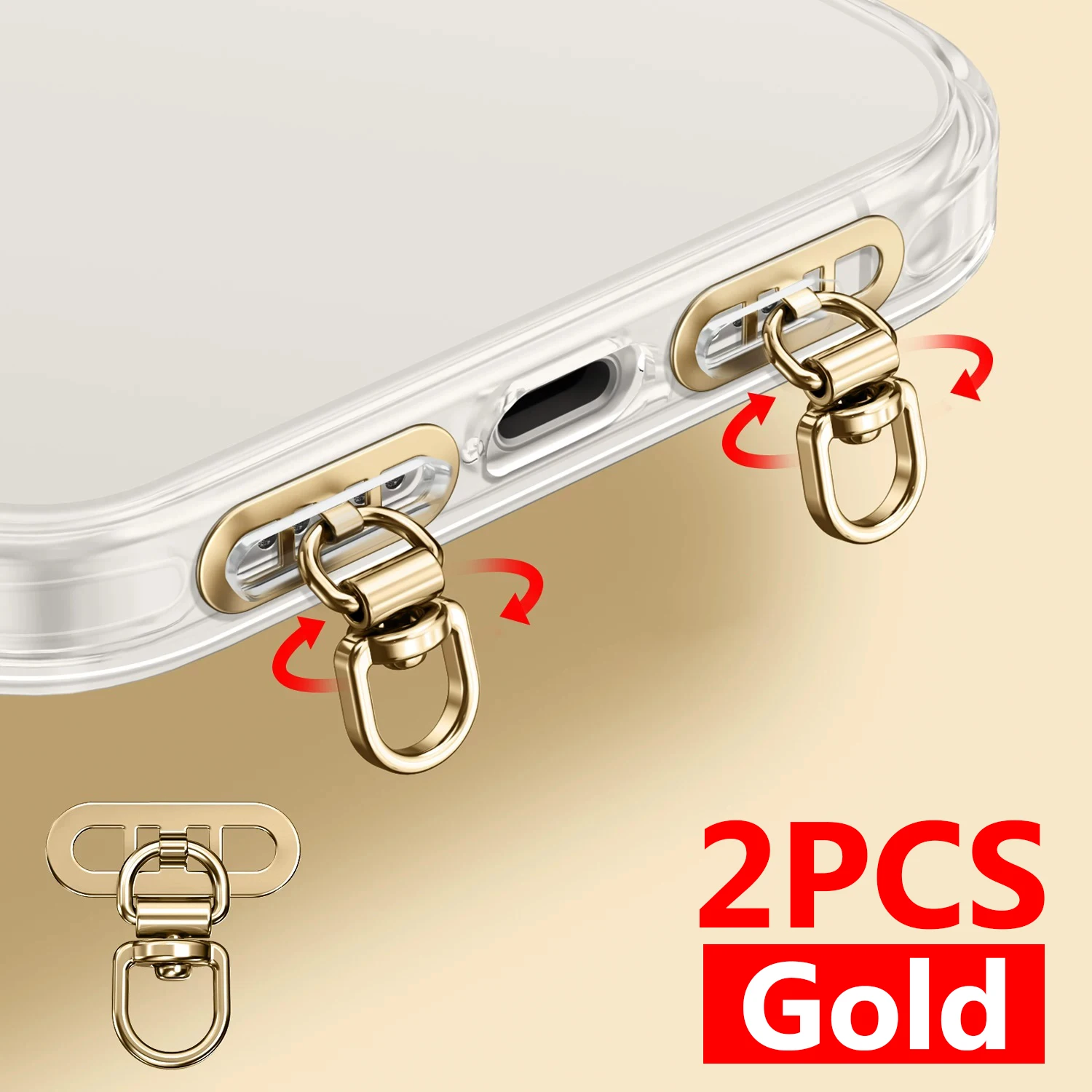 Ultra-Thin Rotatable Stainless Steel Phone Lanyard Patch with Hanging Cord Clip