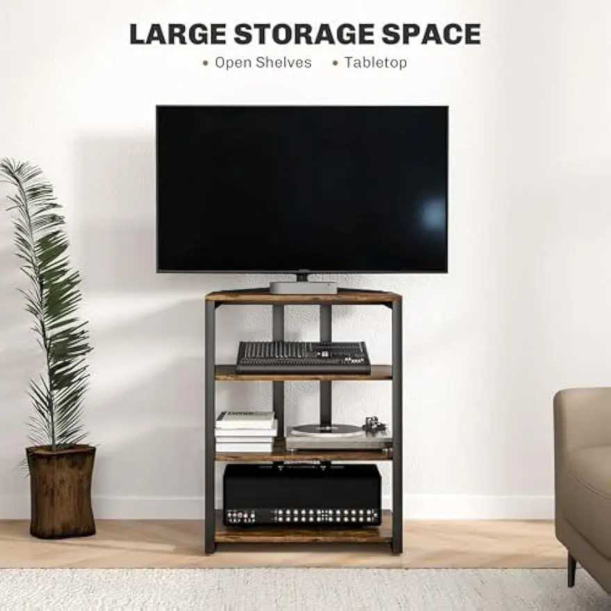 TV Stand, Entertainment Center, Adjustable Shelves, Extension Lead Holder, Small TV Table, Storage, Rustic Brown, Living Room