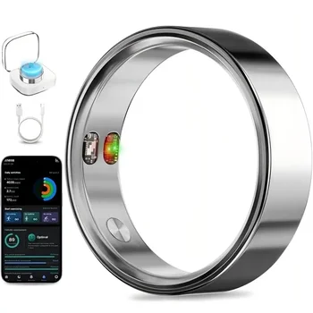 QINO K26 Anello Intelligente in Acciaio con Avvisi di Vibrazione per Chiamate, Notifiche di Allarme, Monitoraggio Salute e Sonno, Impermeabile 5ATM, per Uomo