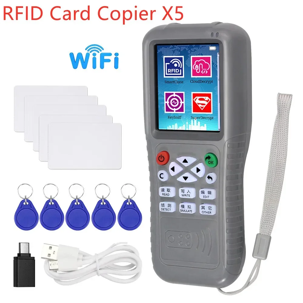 

RFID Copier Duplicator NFC Smart Card Reader Writer WiFi 125KHz 13.56MHz ID IC USB Programmer Mobile Phone Decode iCopy KEY X5