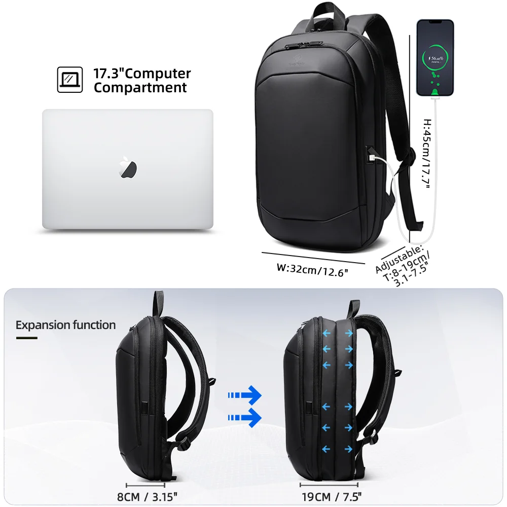 Heroic Knight Men&rsquo;s Laptop Backpack 17 Inch Business Backpack Expandable Travel Waterproof USB Charging Office Mochila travel backpack laptop backpack business backpack expandable backpack