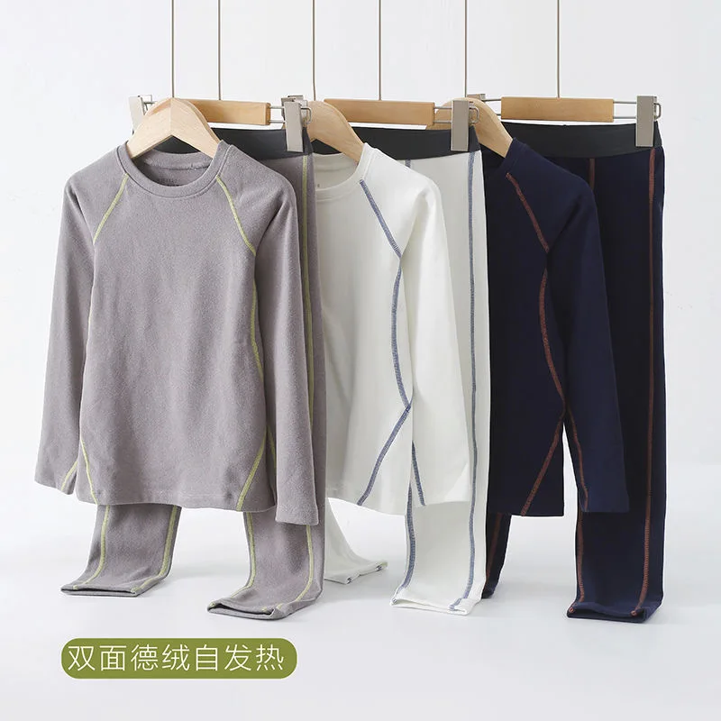 Long Johns for Kids Warm Thermal Underwear Baby Middle Large Children Clothing Set Winter Boys Girls Velvet Self Heating Clothes