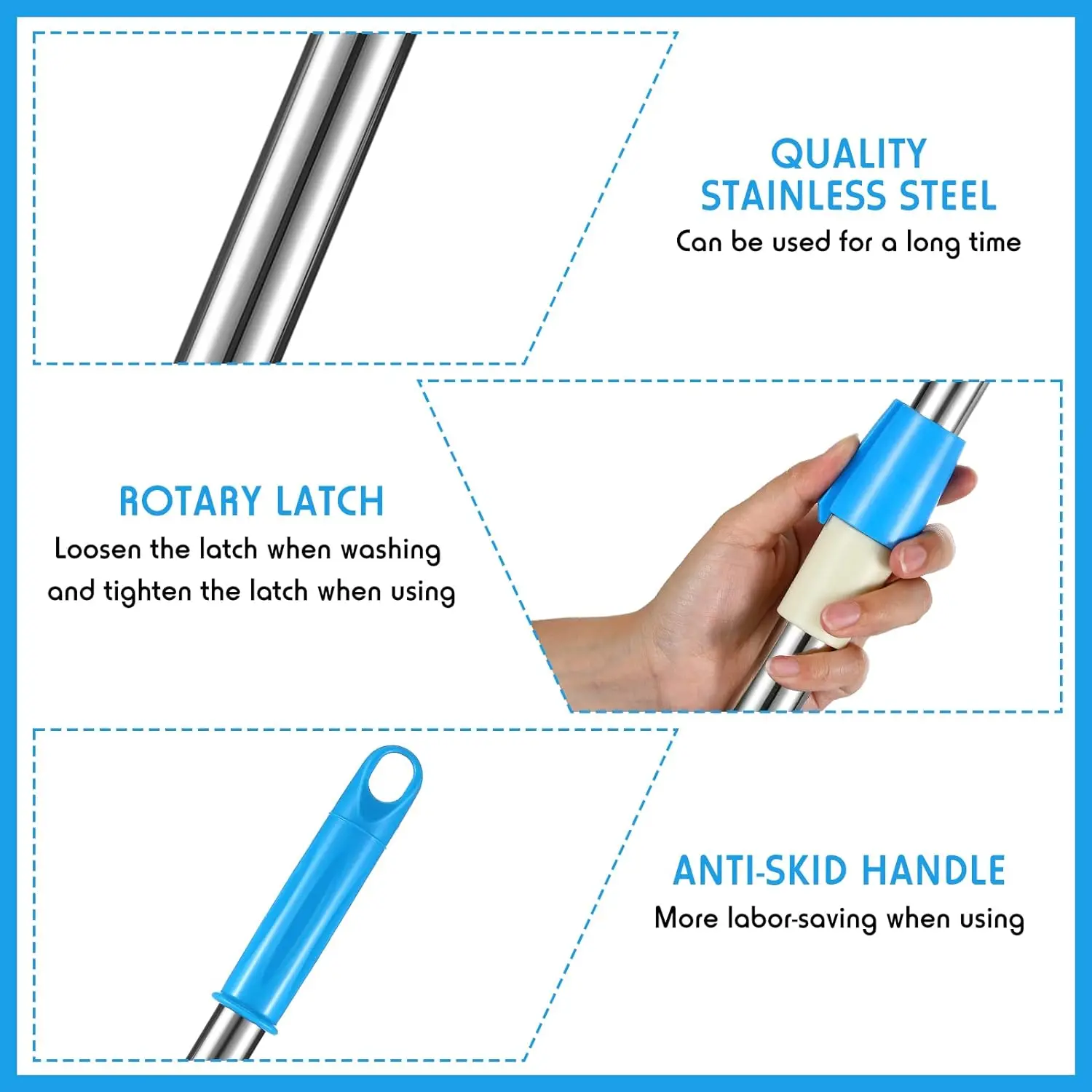 Spin Mop Handle Replacement - 360° Rotating with No Pedal