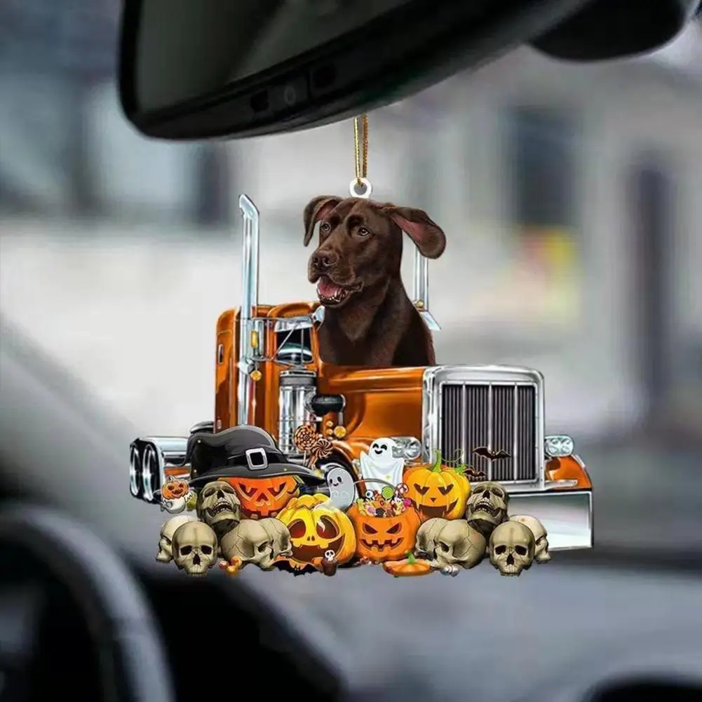 Halloween Auto Anhänger Halloween Auto Dekoration lustige Katze Hund Hexe  Hut Kürbis Form Auto Spiegel Anhänger Auto Rückansicht für Haustier
