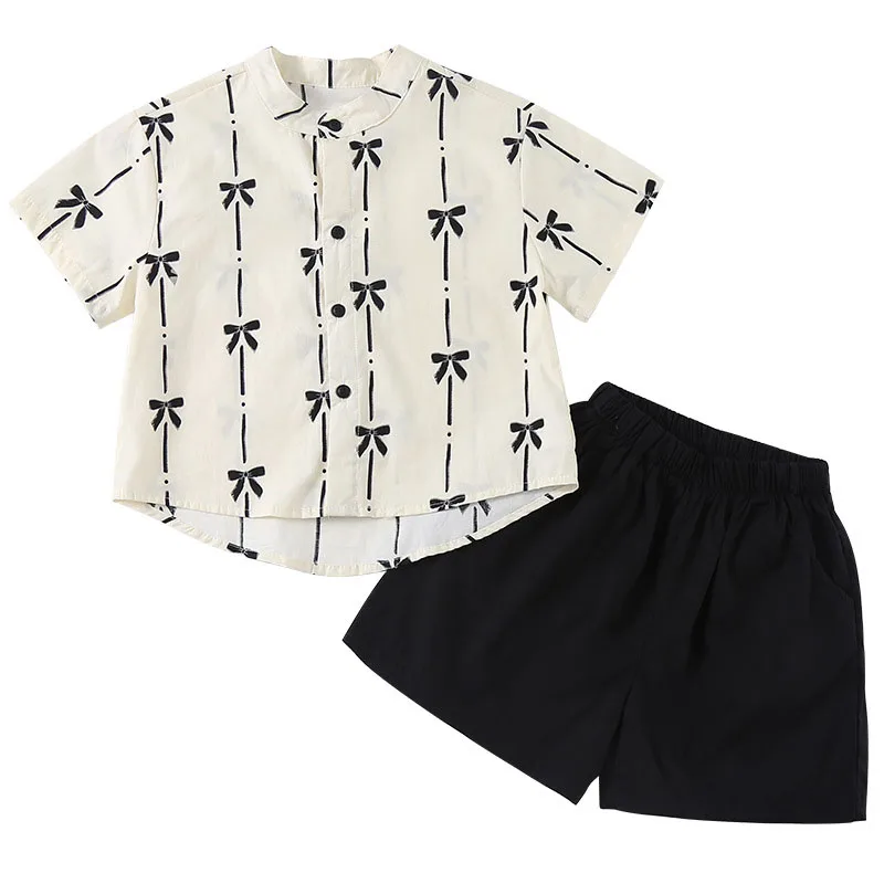 MILANCEL New Spring Kids Clothes Set 1-9T Girls Cute Bow Short Sleeved Dress Children Outwear Boys 2PCS Outfits