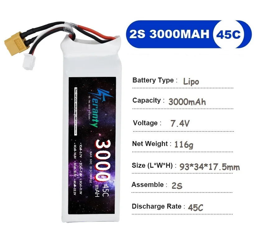 Lot 2 Batteries LiPo 7.4V 2200mAh XT30/JST/XT60/T pour RC