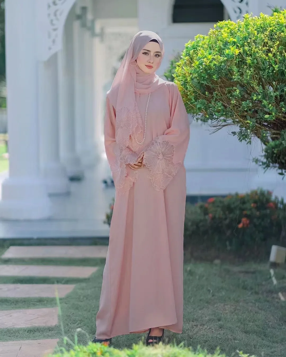 S1fa0dd0f988e4744a6b86ed59eebff1cW Eid Robe Muslim Abaya Dress & Scarf 2 Piece Set Dubai Embroidered Kebaya Gowns Moroccan Caftan Kaftan Islam Oman Ladies Dresses Mallzona