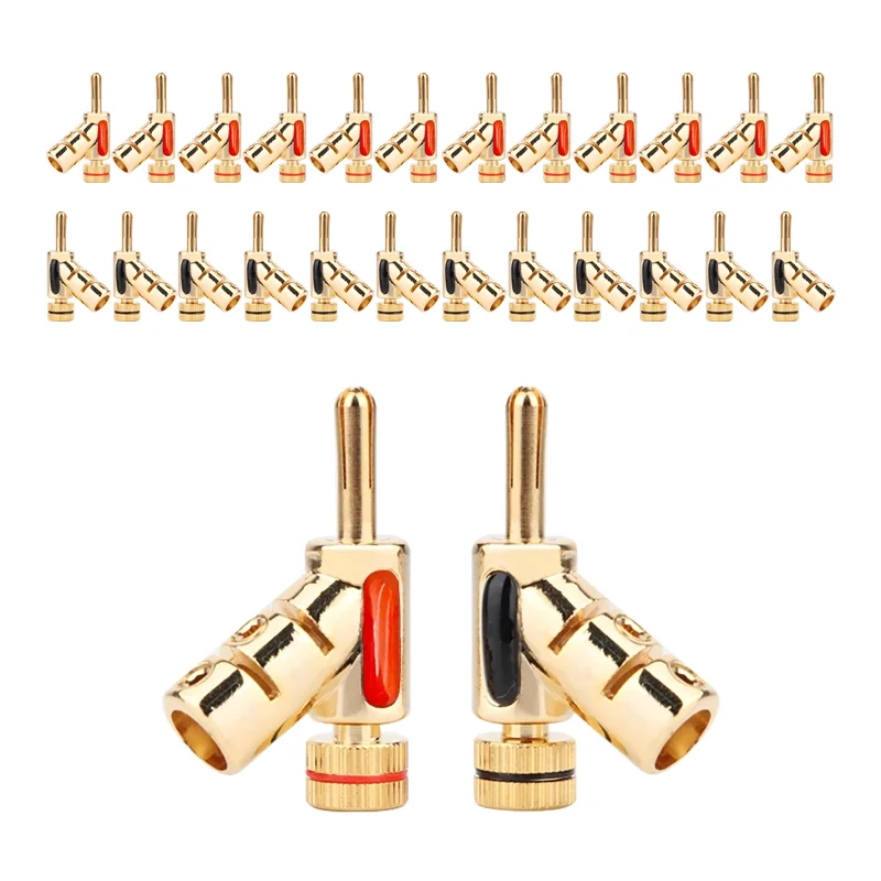 

4Pcs High Performance Audio Banana Connectors 45Dgree Locking Banana Plug for Speaker Cable 24K Gold Plated